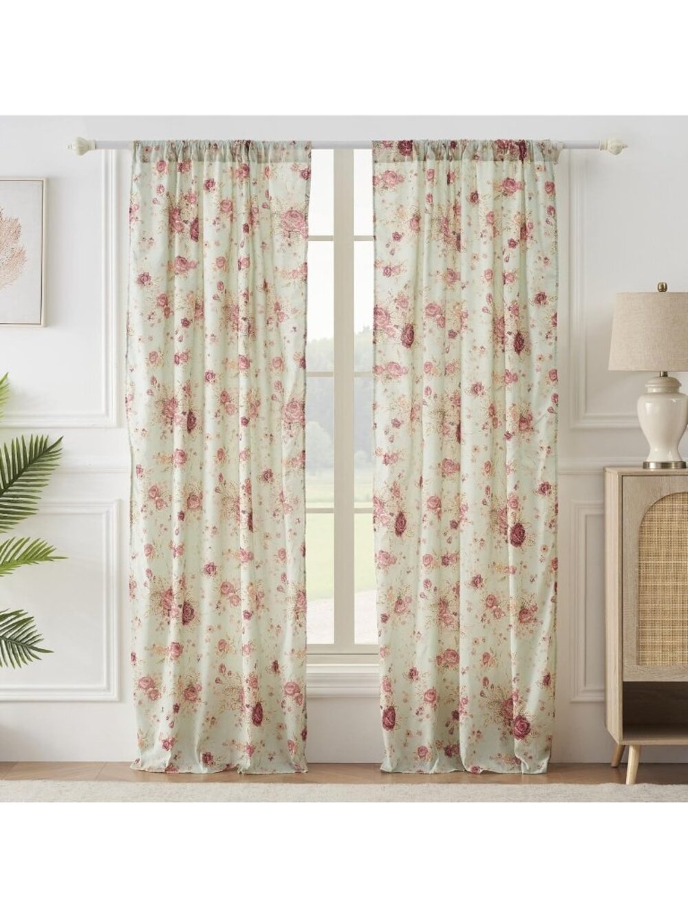 Vintage Floral Cotton Curtain Panels, 42x84 Inches, Set of 2 - Blue Home Decor
